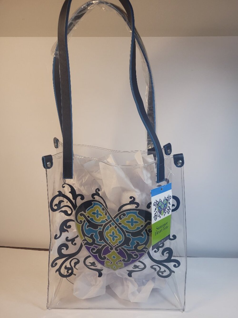 Brighton Summer Heart Tote Clear Blue Green Purple PVC Sophia Filigree Bag NWT